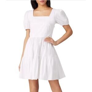 Waverly Grey Dress Womens X Small White Shorty Button Back Mini Puff Sleeve